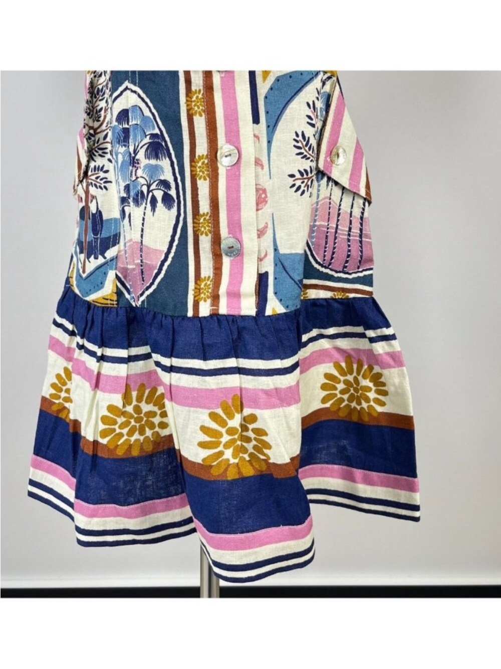FARM Rio Multicolor Printed Belted Shirt Mini Dress - Blue, Pink, White, Gold - Picture 8 of 15